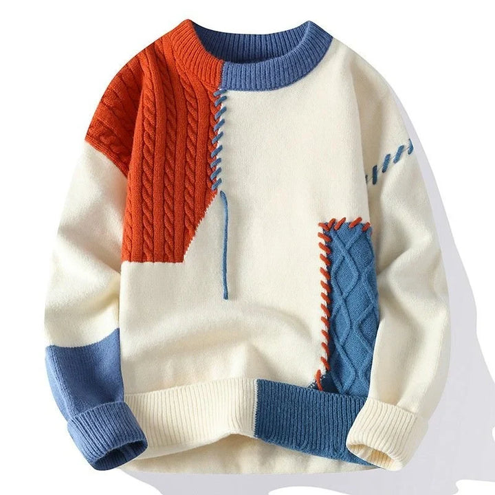 Herrenpullover | Patchwork Strick Longsleeve