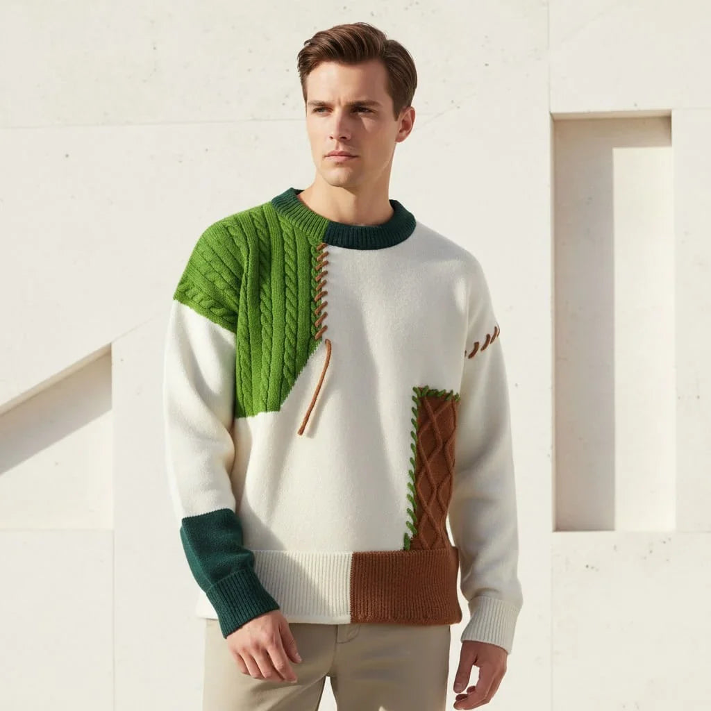 Herrenpullover | Patchwork Strick Longsleeve