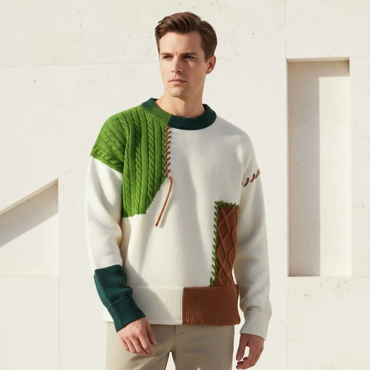 Herrenpullover | Patchwork Strick Longsleeve