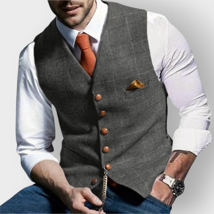 Emrys | Herren Übergrößen gesteppte Weste mit Knopfleiste zum Layering