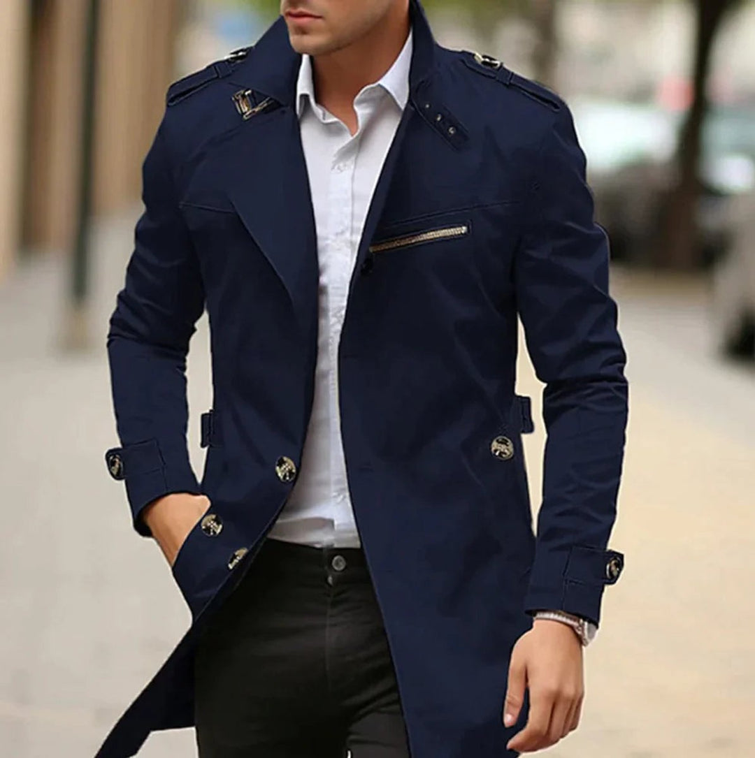 Ellery | Herren Doppeltknopf-Zip-Front Trenchcoat für kaltes Wetter