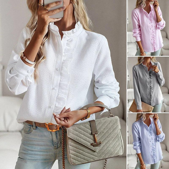 Damen Bluse mit Rüschensleeves – Texturierte Langarmkleidbluse