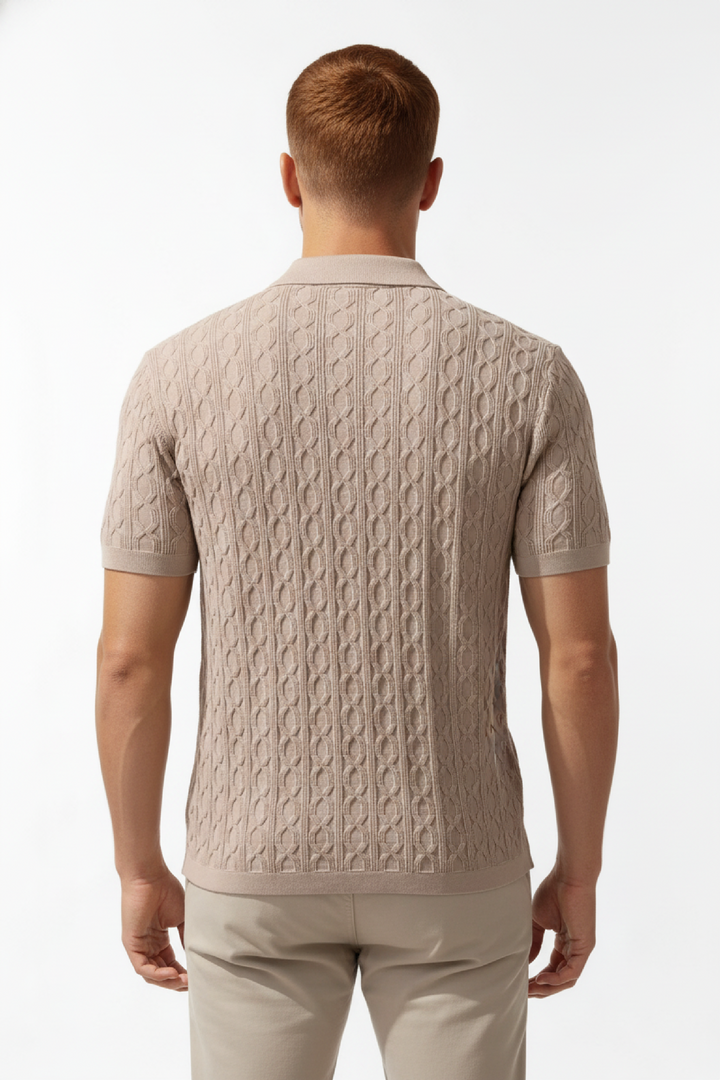 Polohemd Herren - Stricktexturiertes lässiges Polo mit kurzen Ärmeln