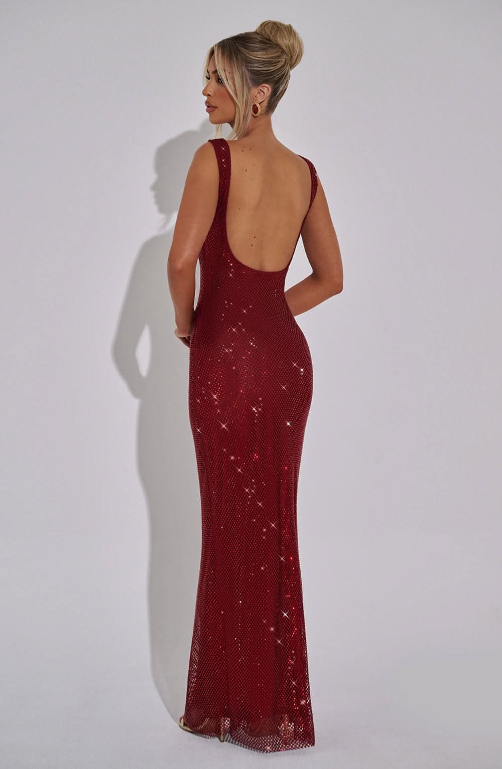 Damen Prom Kleid mit Strass, Quadrat-Ausschnitt, Maxi-Länge