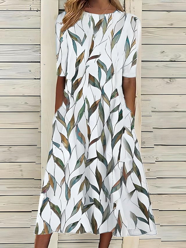 Sela - Robe midi pour femme avec motif fleurs côtières