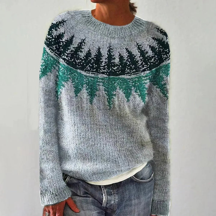 Damen Norwegischer Fair Isle Pullover – Nordischer Rundhals Strickpullover