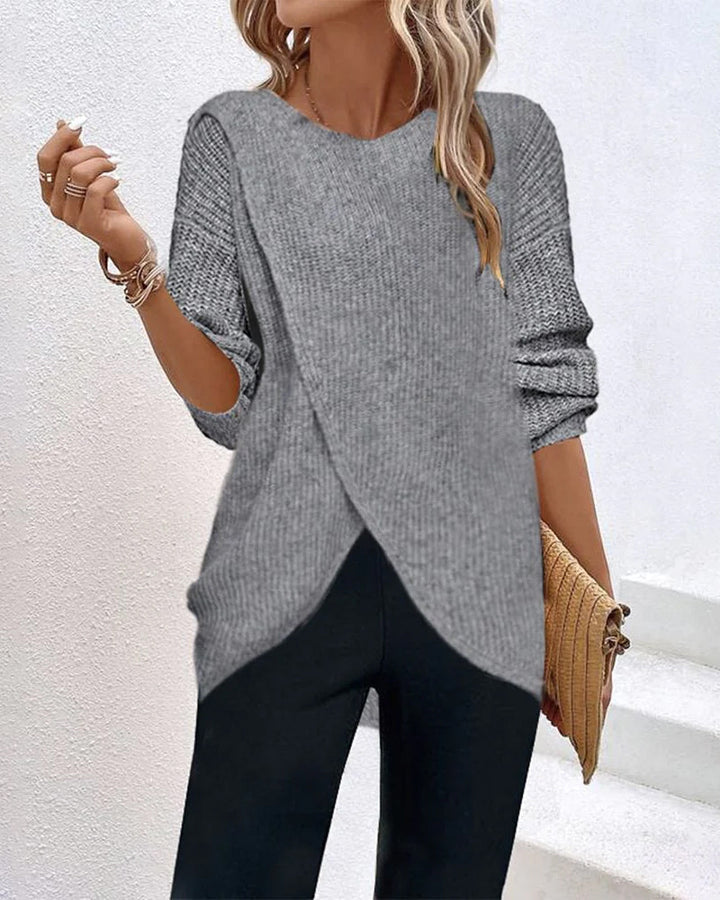 Sandra | Pullover in einfarbig mit Rundhals und Schlitz