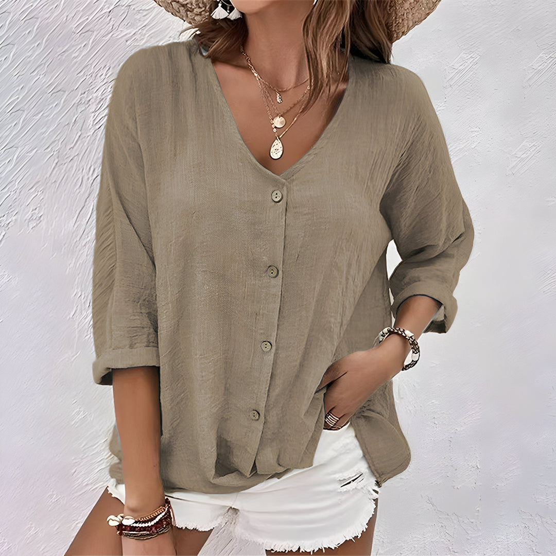 Damen Bluse mit Knopfverschluss und lockerer Passform aus atmungsaktivem Stoff