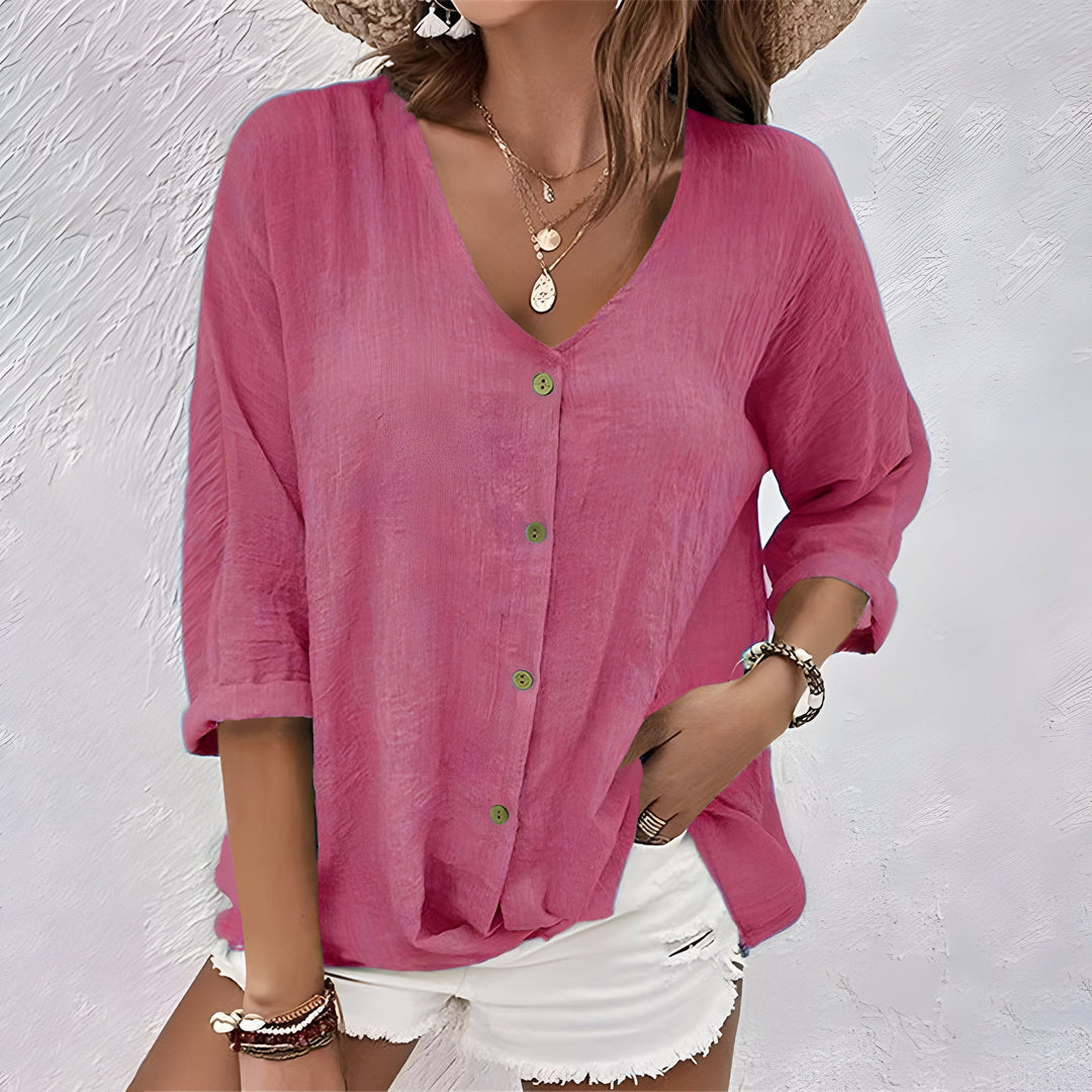 Damen Bluse mit Knopfverschluss und lockerer Passform aus atmungsaktivem Stoff