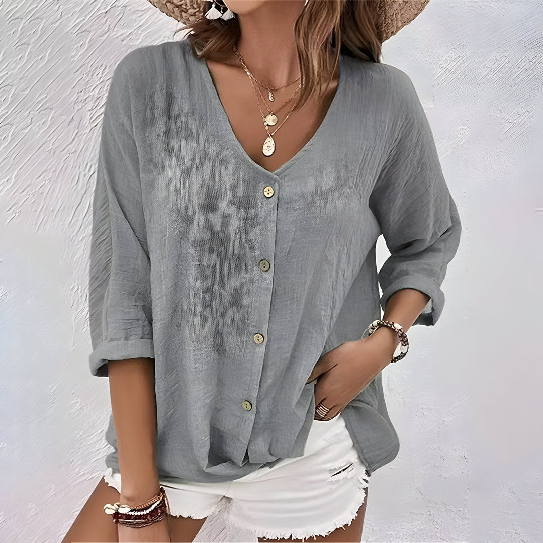 Damen Bluse mit Knopfverschluss und lockerer Passform aus atmungsaktivem Stoff