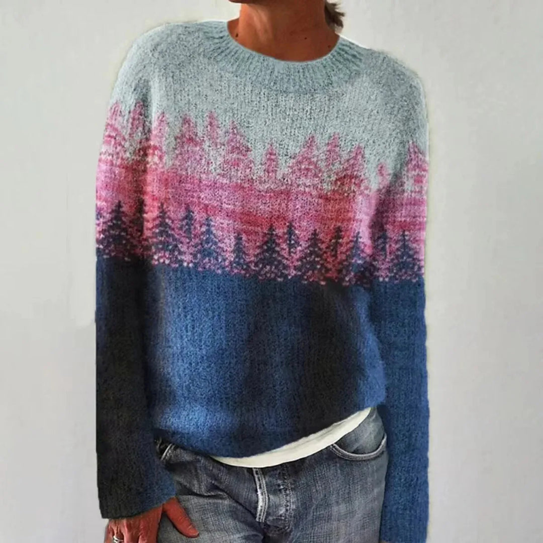 Damen Norwegischer Fair Isle Pullover – Nordischer Rundhals Strickpullover