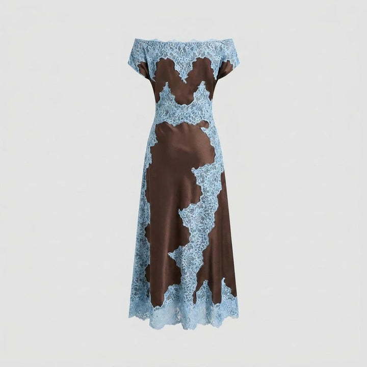 Tracy | Robe longue asymétrique en satin et dentelle pour invitée de mariage