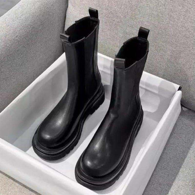 Damen Klassische Stiefel mit mittlerer Höhe und robuster Sohle