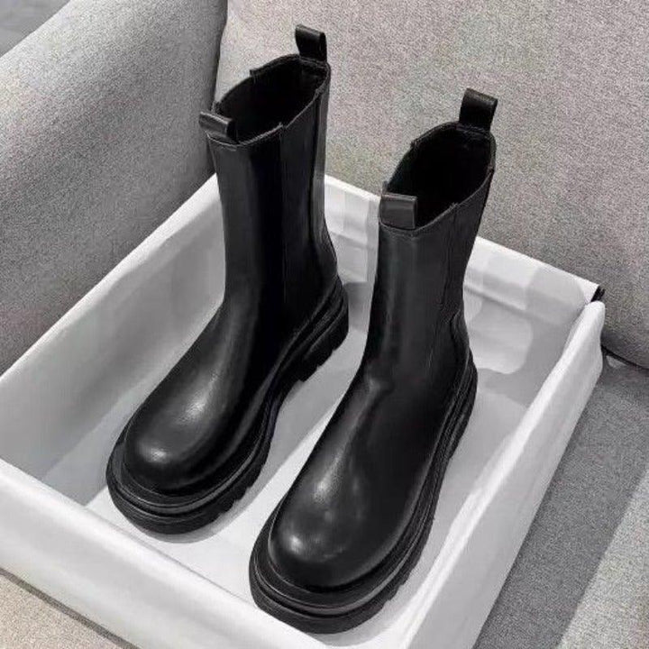 Damen Klassische Stiefel mit mittlerer Höhe und robuster Sohle