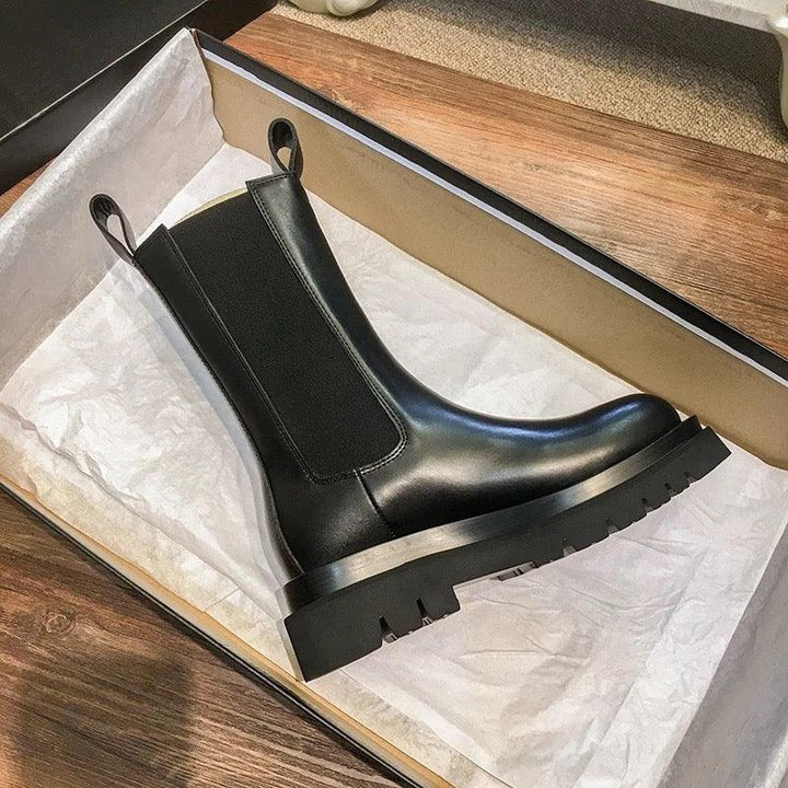 Damen Klassische Stiefel mit mittlerer Höhe und robuster Sohle