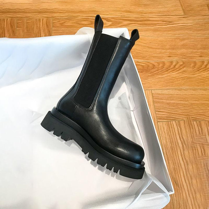 Damen Klassische Stiefel mit mittlerer Höhe und robuster Sohle