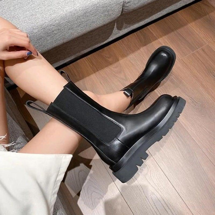 Damen Klassische Stiefel mit mittlerer Höhe und robuster Sohle