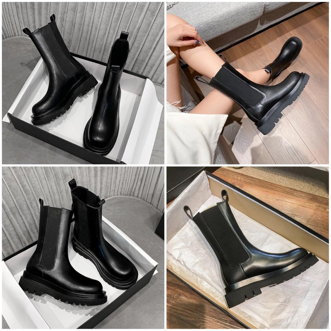 Damen Klassische Stiefel mit mittlerer Höhe und robuster Sohle