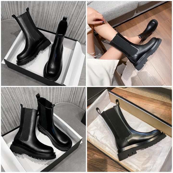 Damen Klassische Stiefel mit mittlerer Höhe und robuster Sohle