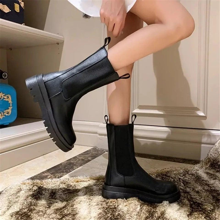 Damen Klassische Stiefel mit mittlerer Höhe und robuster Sohle