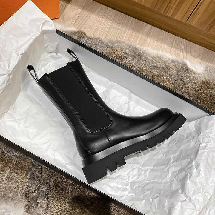 Damen Klassische Stiefel mit mittlerer Höhe und robuster Sohle
