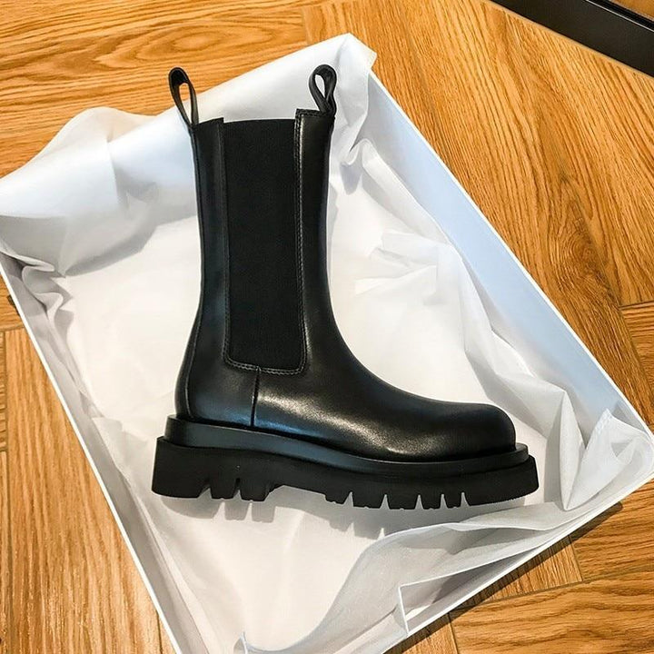 Damen Klassische Stiefel mit mittlerer Höhe und robuster Sohle