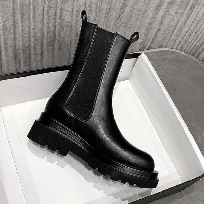 Damen Klassische Stiefel mit mittlerer Höhe und robuster Sohle