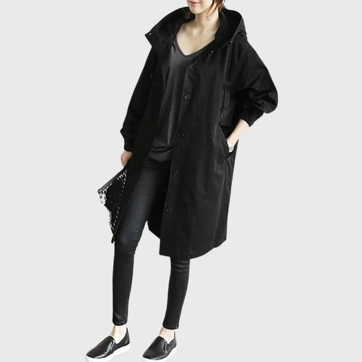 Rosie | Wasserdichter Trenchcoat mit Kapuze, langer Damenregenmantel