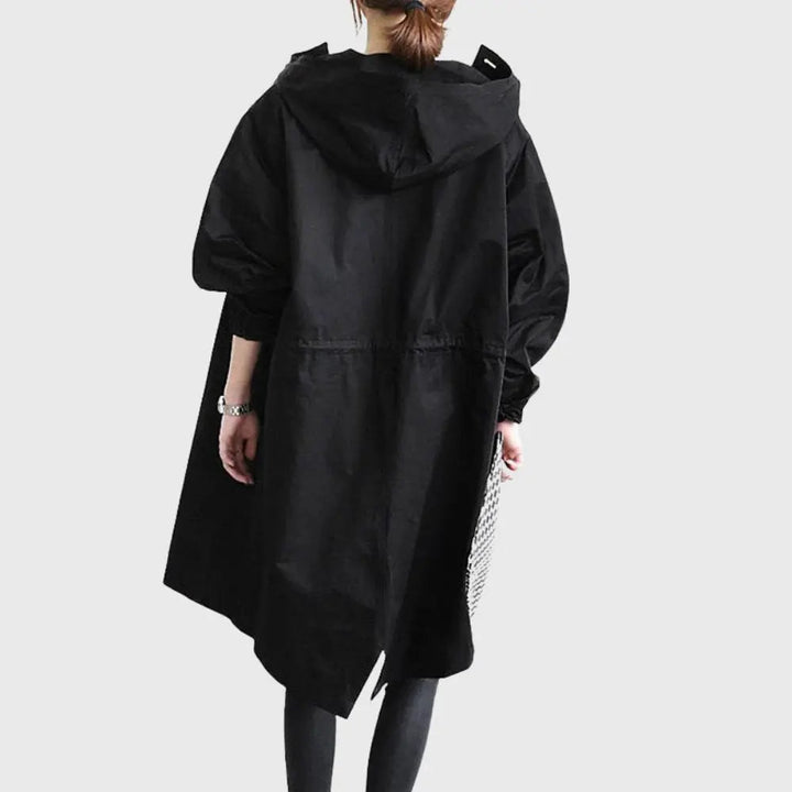 Rosie | Wasserdichter Trenchcoat mit Kapuze, langer Damenregenmantel