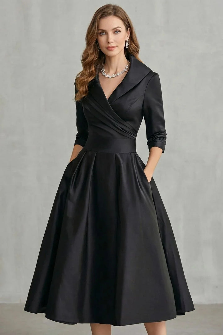 Robe pour femme | Midi à col drapé, coupe cintrée et jupe évasée