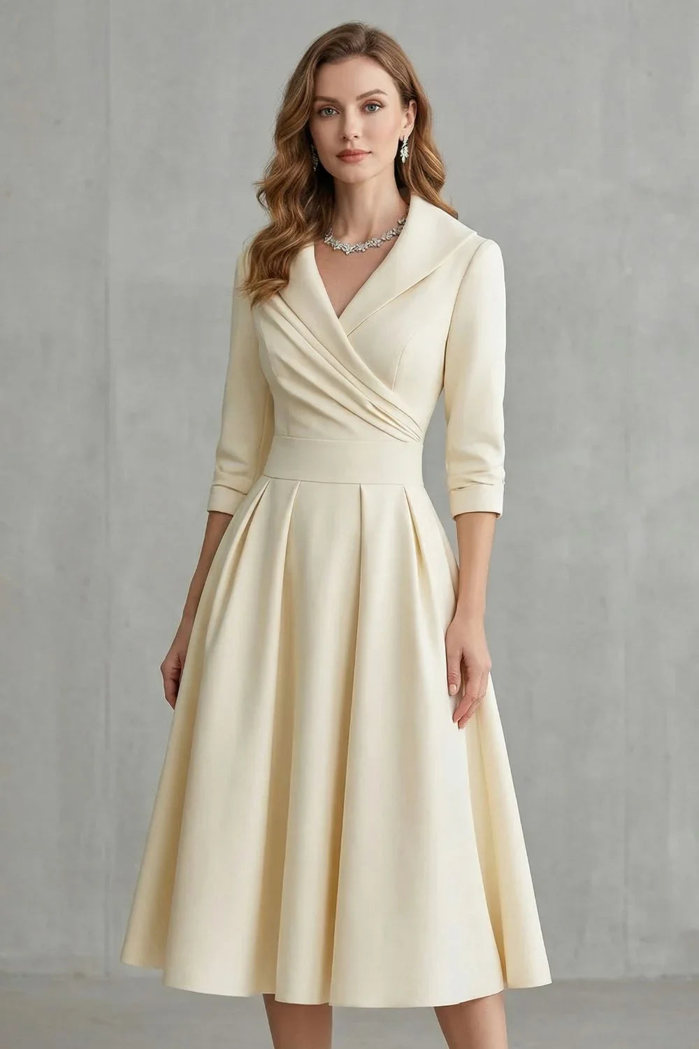 Robe pour femme | Midi à col drapé, coupe cintrée et jupe évasée