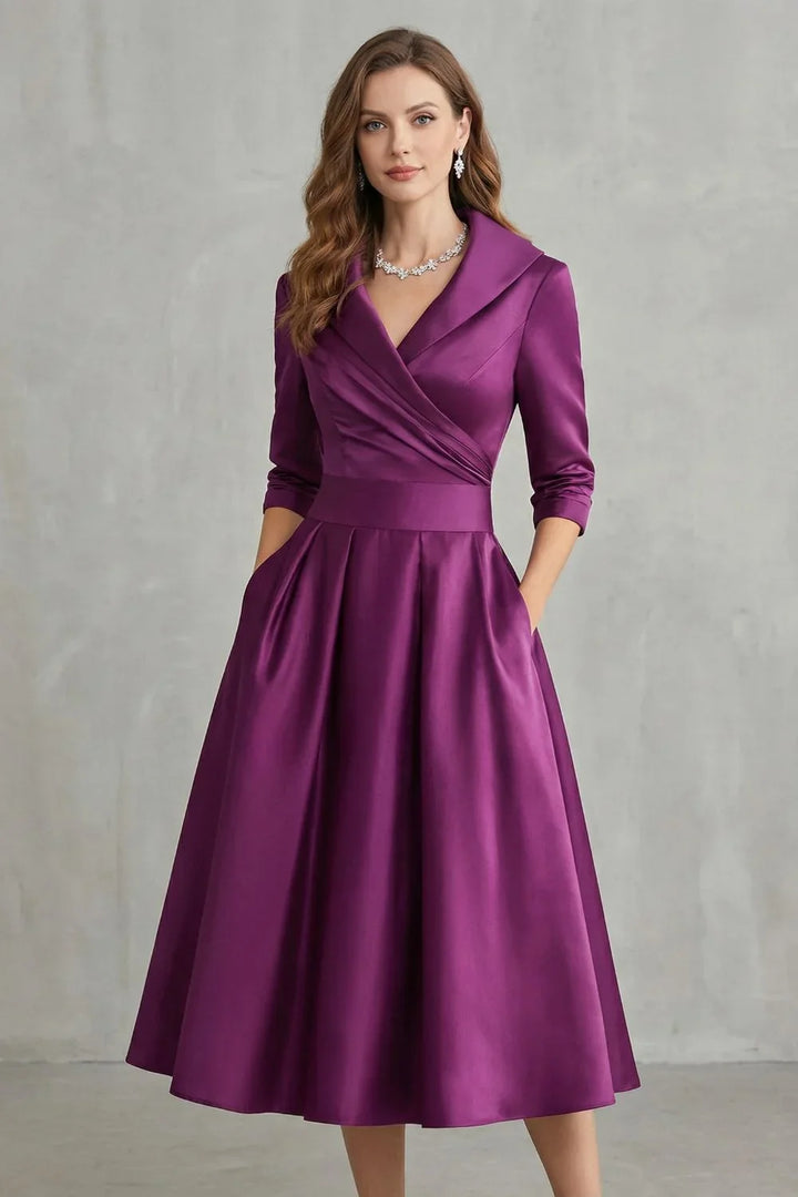 Robe pour femme | Midi à col drapé, coupe cintrée et jupe évasée