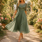 Robe pour femme | Midi haut en dentelle à manches courtes