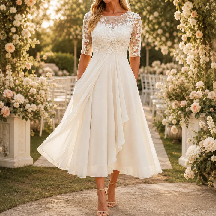 Robe pour femme | Midi haut en dentelle à manches courtes