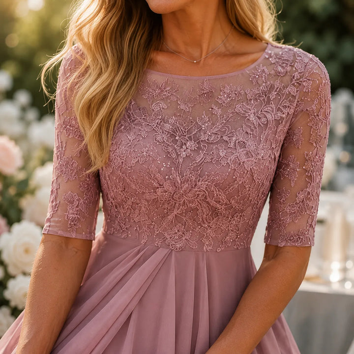Robe pour femme | Midi haut en dentelle à manches courtes