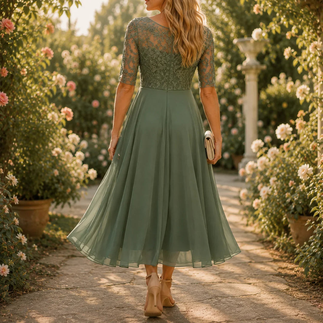Robe pour femme | Midi haut en dentelle à manches courtes