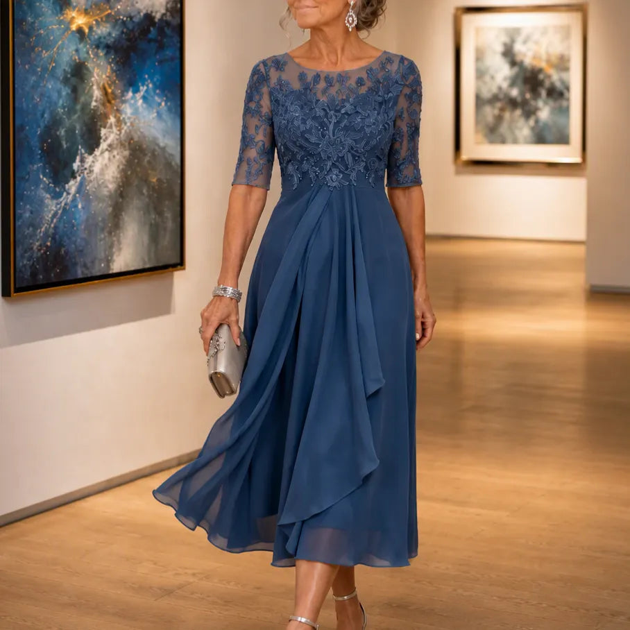 Robe pour femme | Midi haut en dentelle à manches courtes