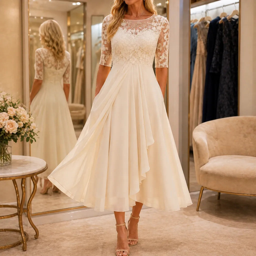 Robe pour femme | Midi haut en dentelle à manches courtes