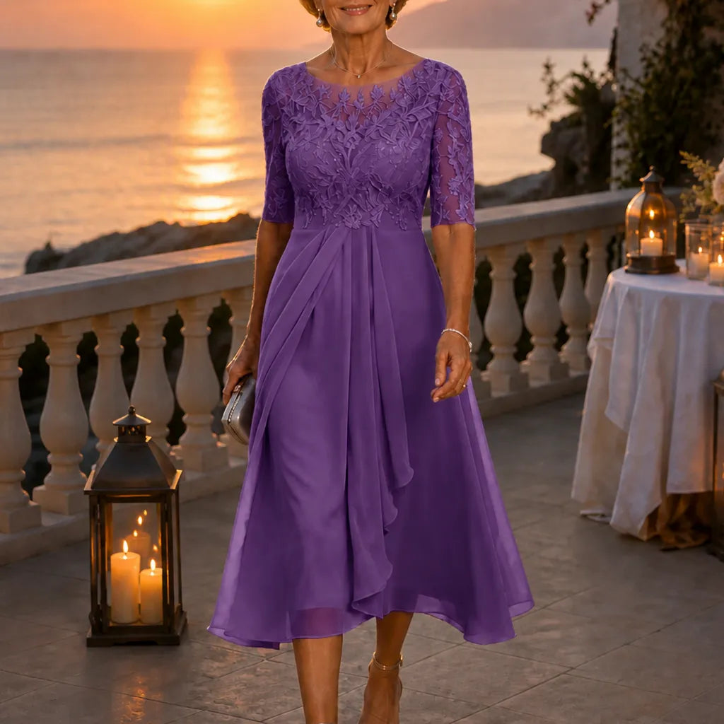 Robe pour femme | Midi haut en dentelle à manches courtes