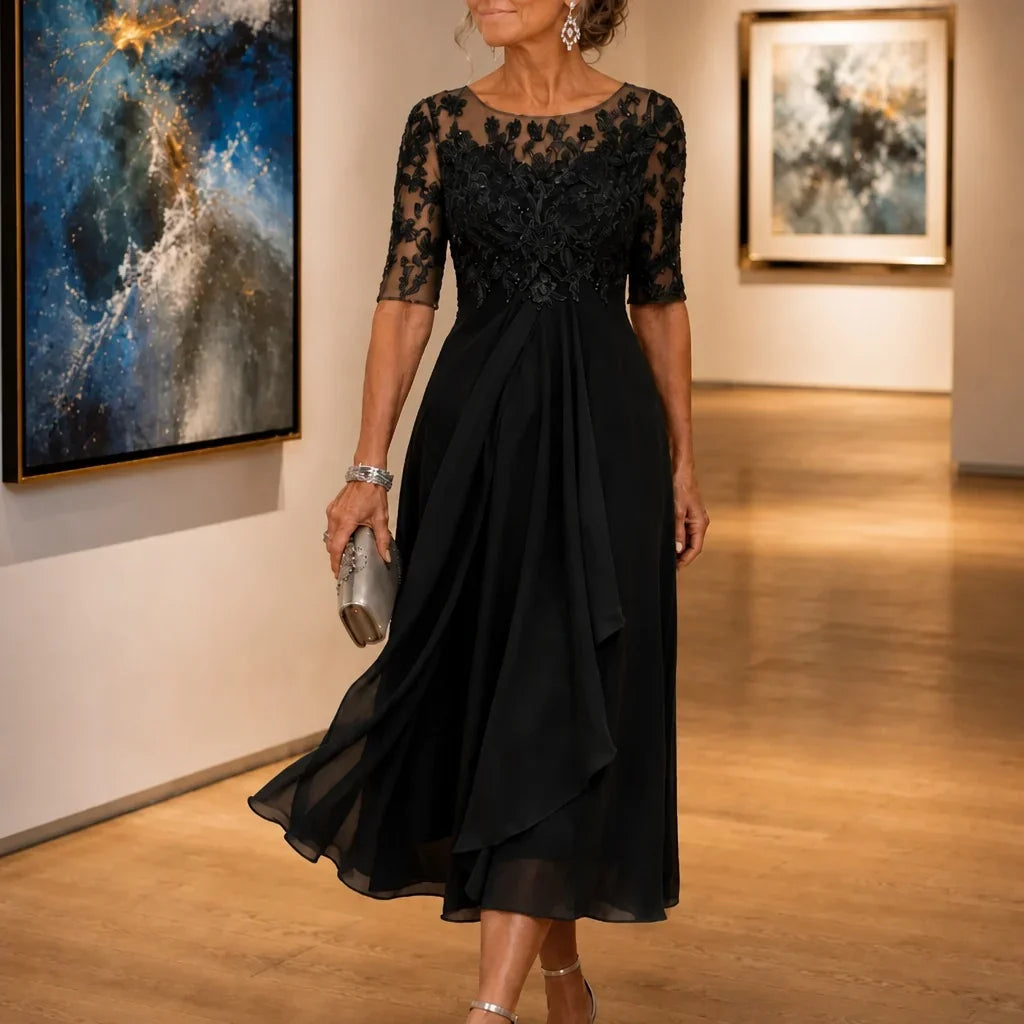 Robe pour femme | Midi haut en dentelle à manches courtes
