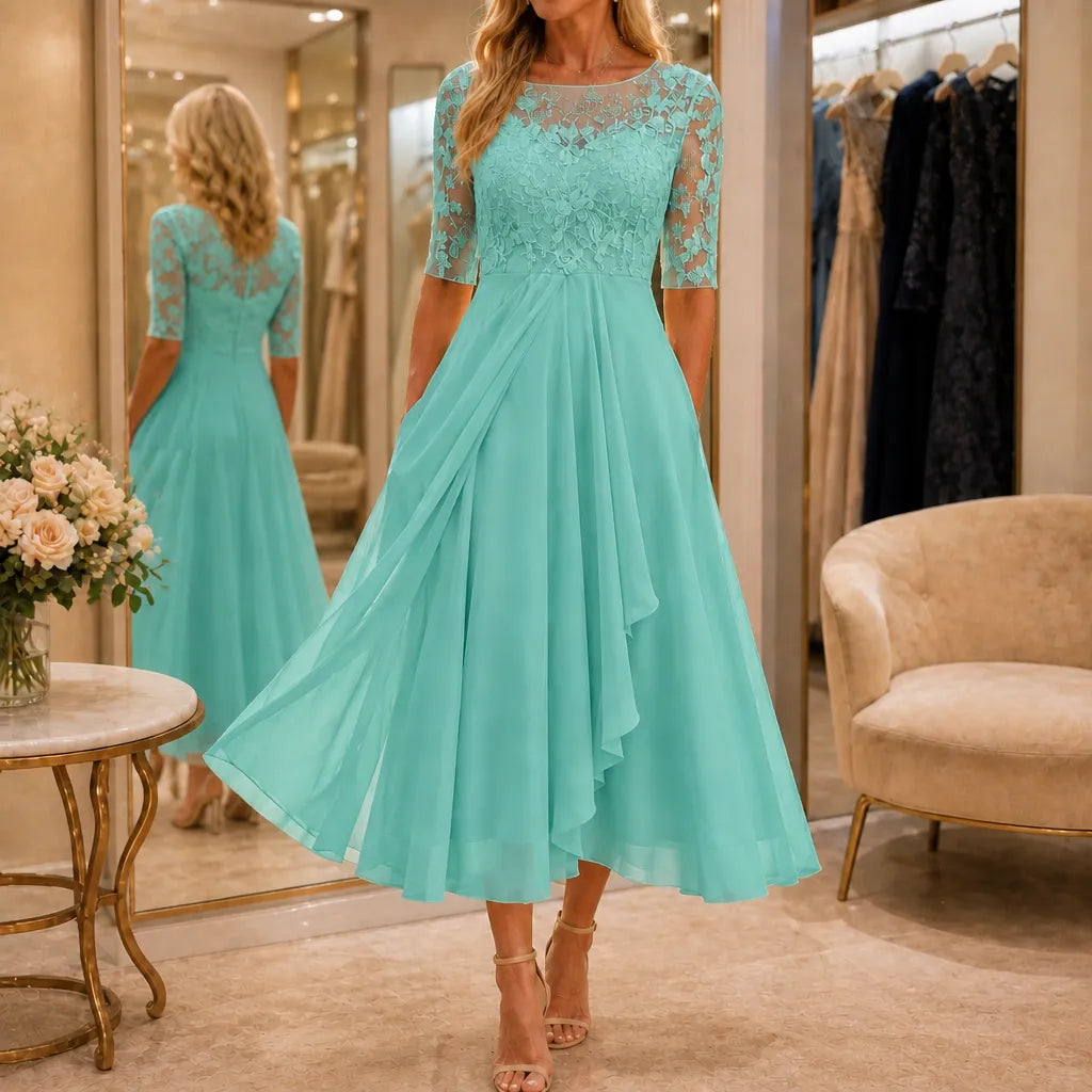 Robe pour femme | Midi haut en dentelle à manches courtes