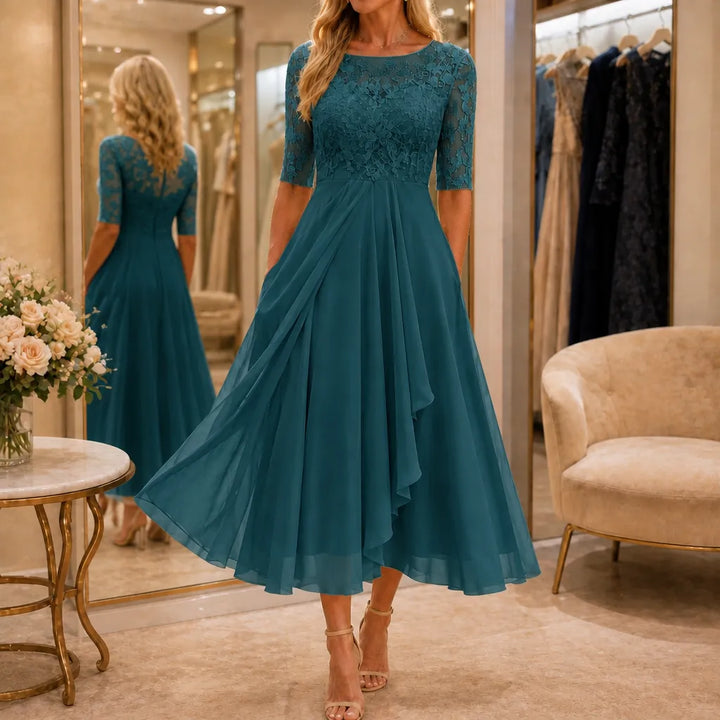 Robe pour femme | Midi haut en dentelle à manches courtes