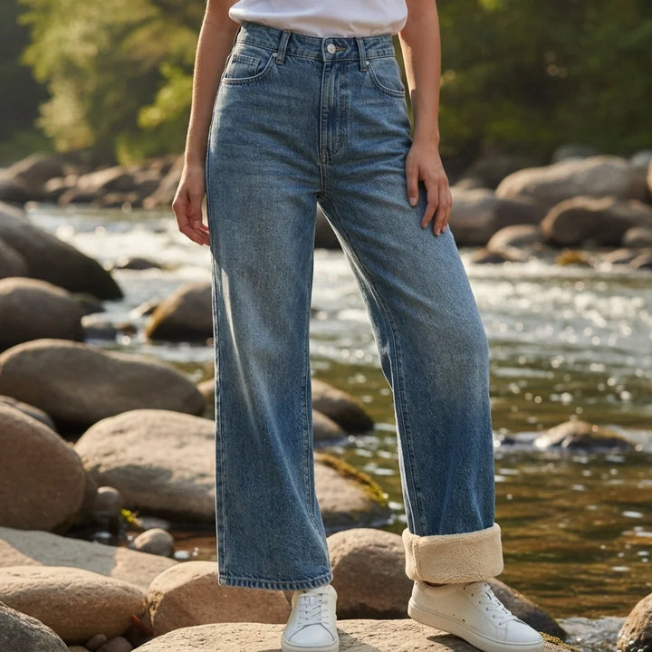 Jean pour femme | Coupe droite doublée polaire