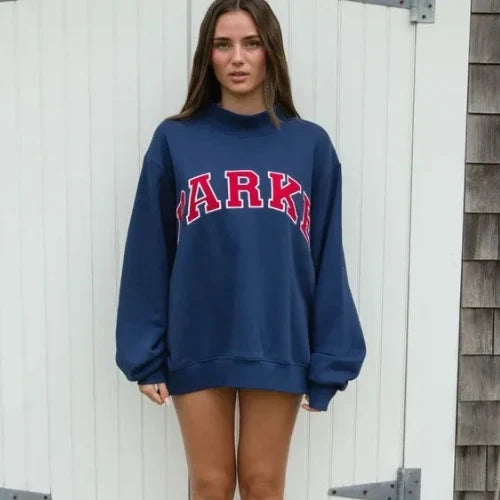 Sweat-shirt femme | Lettres en chenille style université oversize à manches longues