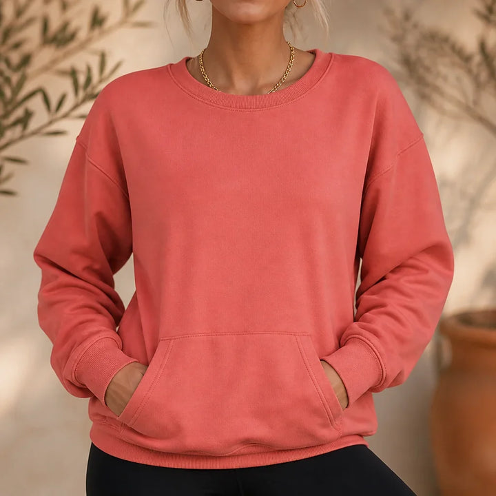 Damen Sweatshirt | Oversized Kapuzen-Taschen Crewneck Langarm