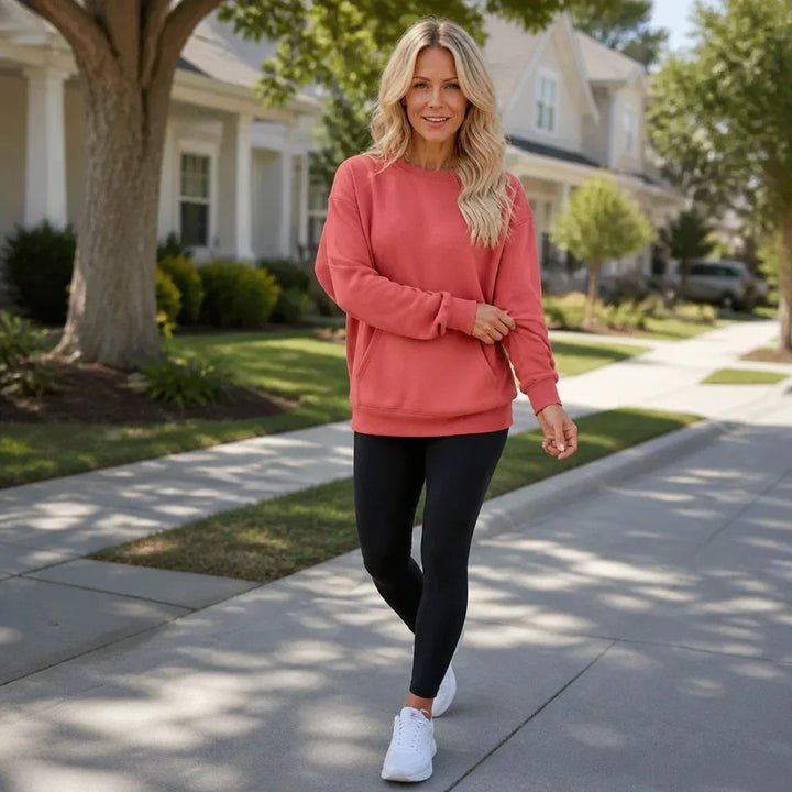 Damen Sweatshirt | Oversized Kapuzen-Taschen Crewneck Langarm