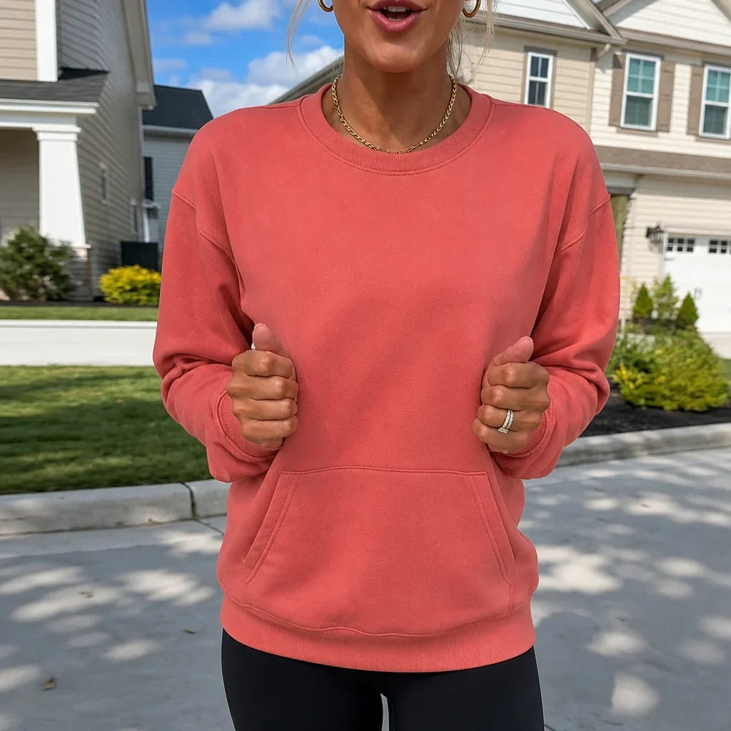Damen Sweatshirt | Oversized Kapuzen-Taschen Crewneck Langarm