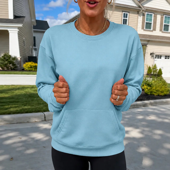Damen Sweatshirt | Oversized Kapuzen-Taschen Crewneck Langarm