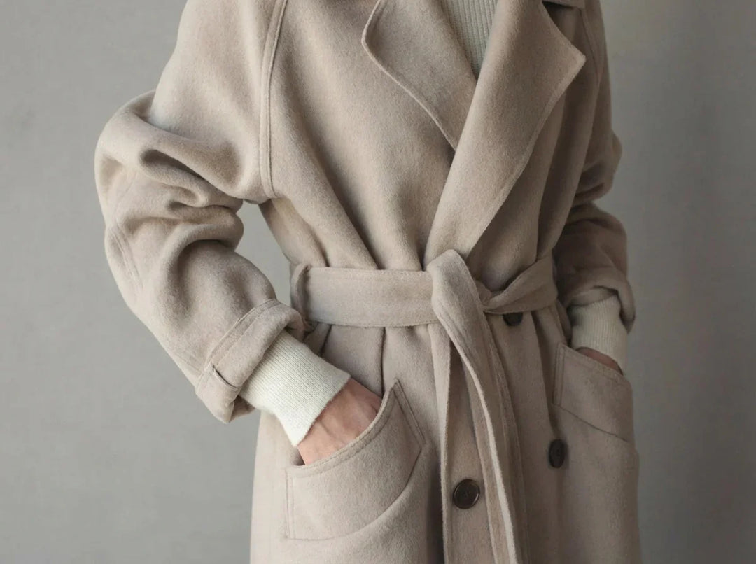 Manteau en laine pour femme | Long manteau croisé à ceinture