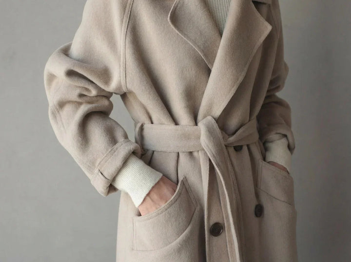 Manteau en laine pour femme | Long manteau croisé à ceinture
